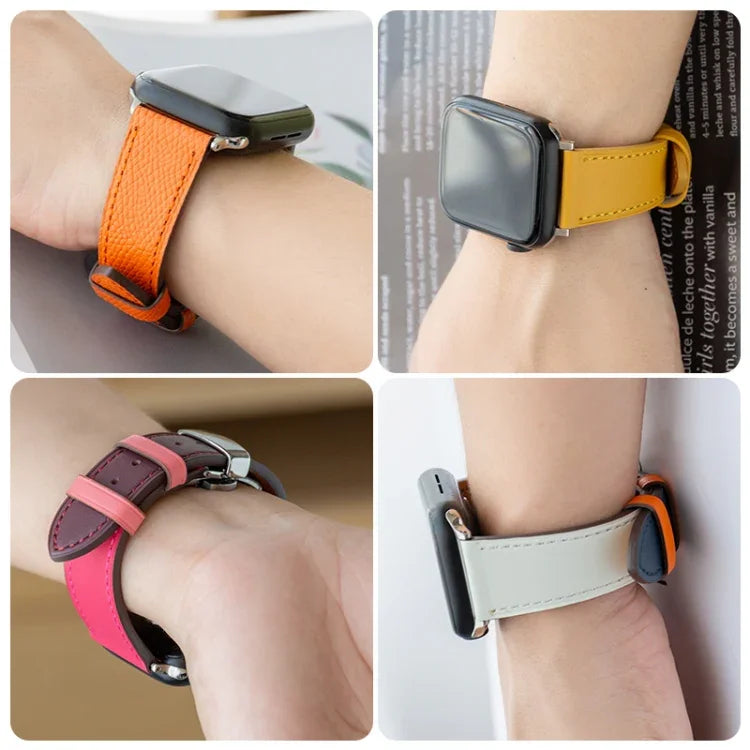 バタフライクラスプビジネストップレザー牛革ストラップバンド、Apple Watchシリーズ 8&7 41mm / SE 2&6&SE&5&4 40mm / 3&2&1 38mm用、Apple Watchシリーズ 6&SE&5&4 44mm / 3&2&1 42mm用、Apple Watchシリーズ 6&SE&5&4 40mm / 3&2&1 38mm用