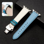 バタフライクラスプビジネストップレザー牛革ストラップバンド、Apple Watchシリーズ 8&7 41mm / SE 2&6&SE&5&4 40mm / 3&2&1 38mm用、Apple Watchシリーズ 6&SE&5&4 44mm / 3&2&1 42mm用、Apple Watchシリーズ 6&SE&5&4 40mm / 3&2&1 38mm用