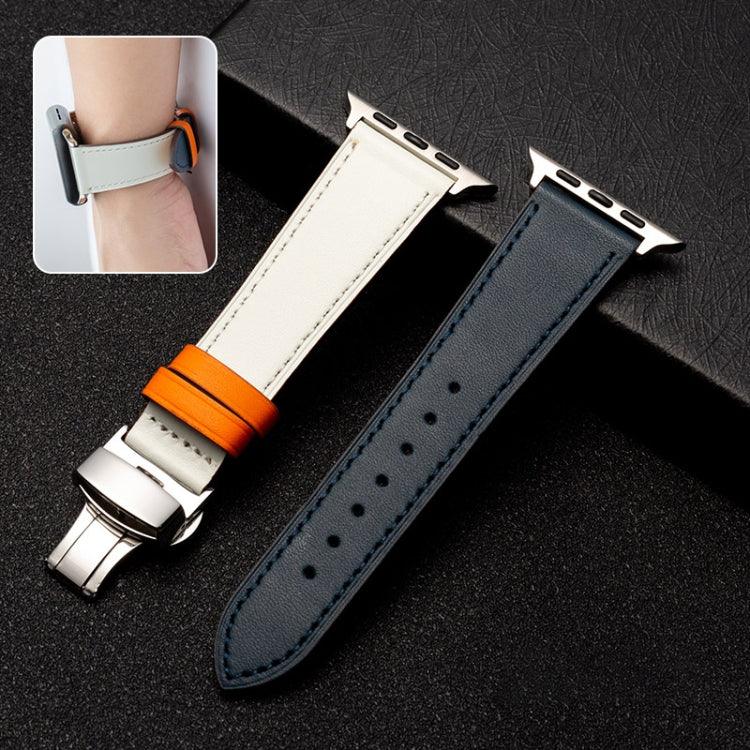 バタフライクラスプビジネストップレザー牛革ストラップバンド、Apple Watchシリーズ 8&7 41mm / SE 2&6&SE&5&4 40mm / 3&2&1 38mm用、Apple Watchシリーズ 6&SE&5&4 44mm / 3&2&1 42mm用、Apple Watchシリーズ 6&SE&5&4 40mm / 3&2&1 38mm用