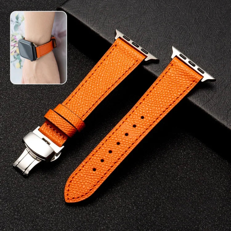 バタフライクラスプビジネストップレザー牛革ストラップバンド、Apple Watchシリーズ 8&7 41mm / SE 2&6&SE&5&4 40mm / 3&2&1 38mm用、Apple Watchシリーズ 6&SE&5&4 44mm / 3&2&1 42mm用、Apple Watchシリーズ 6&SE&5&4 40mm / 3&2&1 38mm用