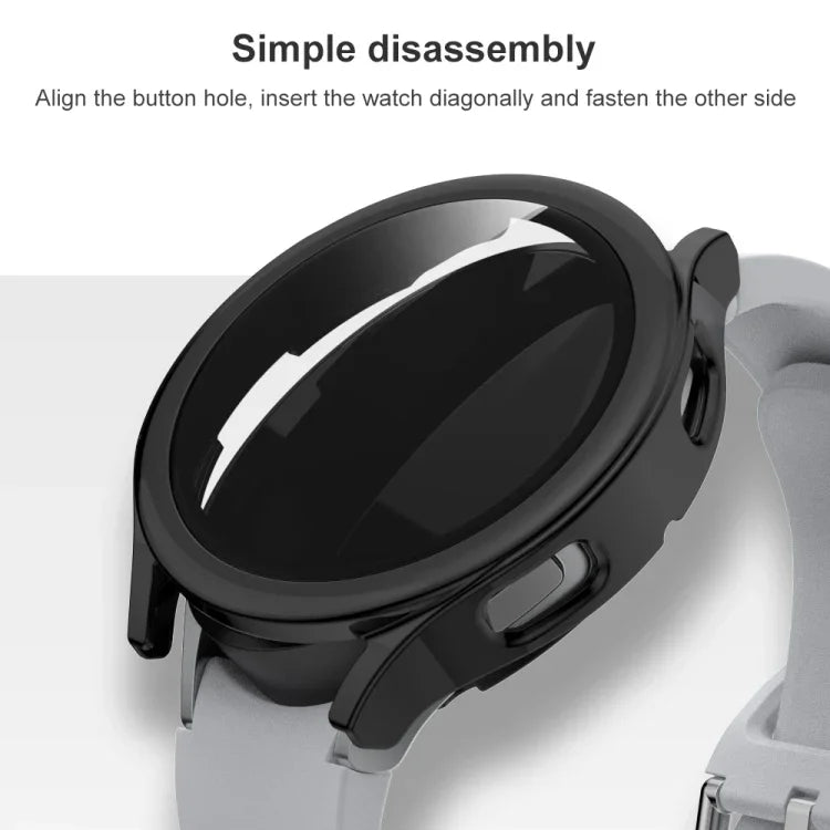 電気めっきPC + 強化ガラスフィルム一体型保護ケース、Samsung Galaxy Watch4 40mm用、Samsung Galaxy Watch4 44mm用
