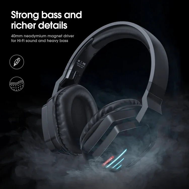 ONIKUMA B60 Bluetooth 5.0 調節可能な強力な低音 ゲーミングワイヤレスBluetoothヘッドセット マイク付き
