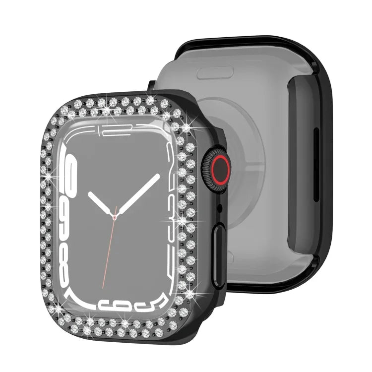 電気めっきPCダブルロウダイヤモンド保護ケース Apple Watchシリーズ用、Apple Watchシリーズ9 / 8 / 7 41mm用、Apple Watchシリーズ9 / 8 / 7 45mm用