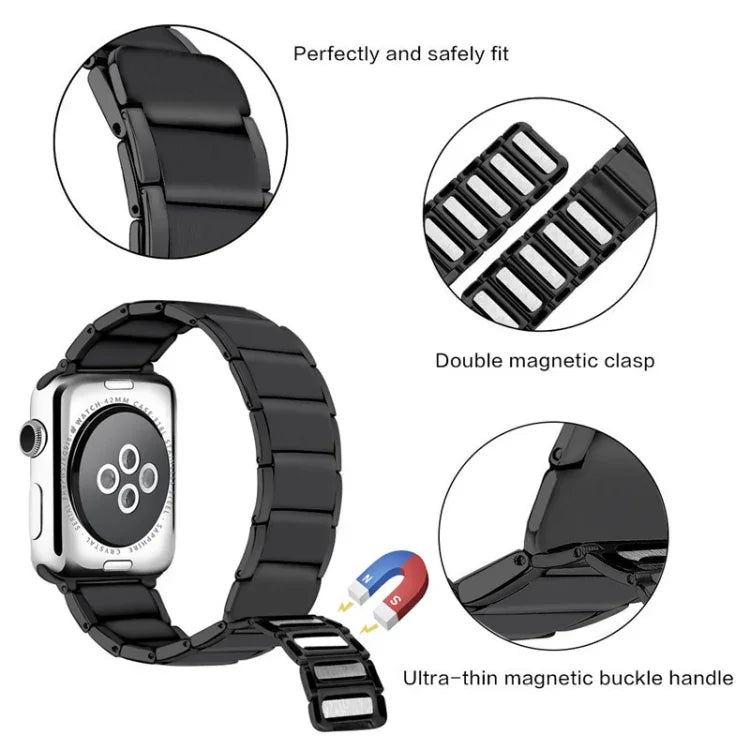 竹節マグネットスチール交換ストラップウォッチバンド Apple Watchシリーズ用、7 41mm / 6&SE&5&4 40mm / 3&2&1 38mm、7 45mm / 6&SE&5&4 44mm / 3&2&1 42mm