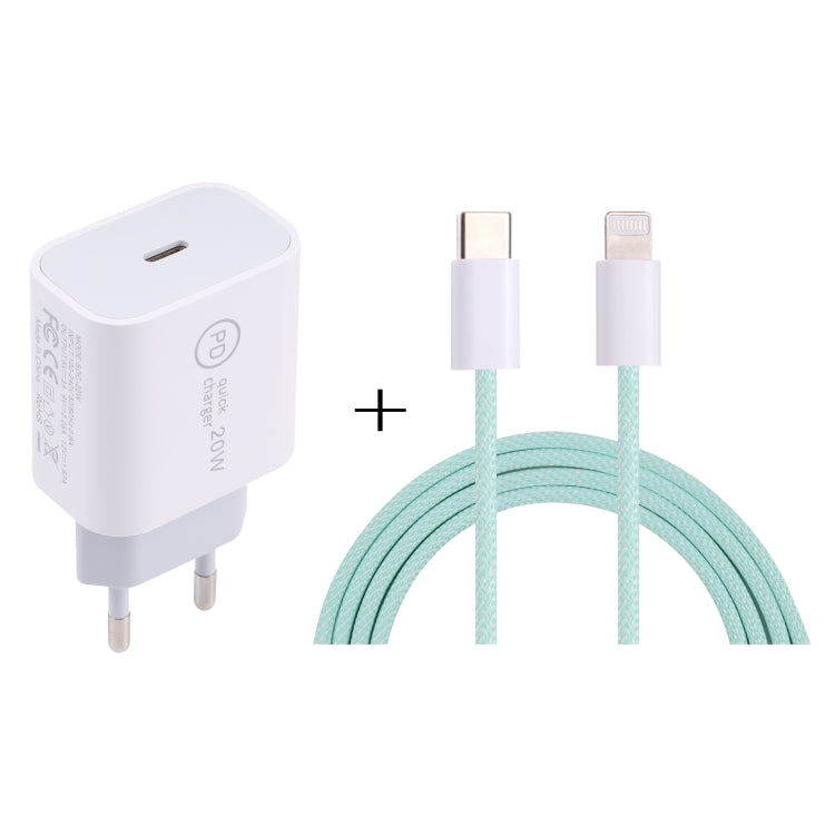 SDC-20W PD USB-C / Type-C トラベルチャージャー + 1m 12W USB-C / Type-C to 8ピンデータケーブルセット、EUプラグ、USプラグ