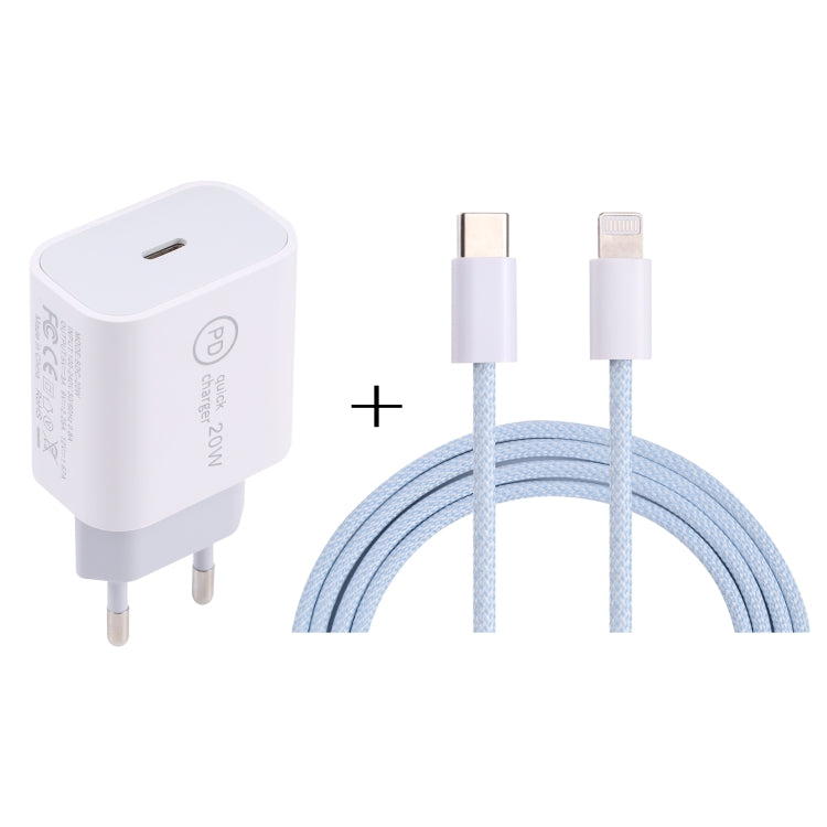 SDC-20W PD USB-C / Type-C トラベルチャージャー + 1m 12W USB-C / Type-C to 8ピンデータケーブルセット、EUプラグ、USプラグ