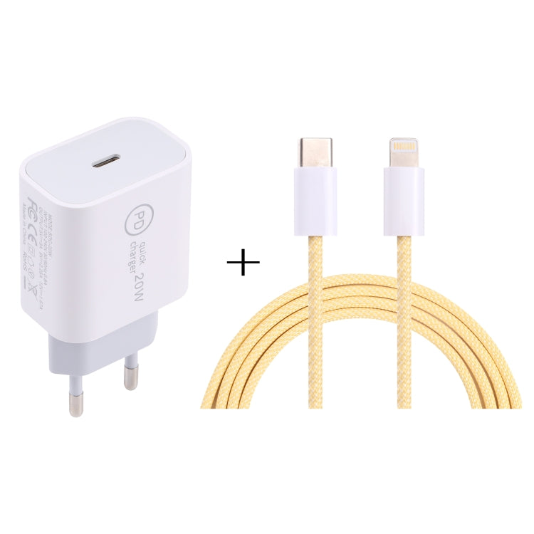 SDC-20W PD USB-C / Type-C トラベルチャージャー + 1m 12W USB-C / Type-C to 8ピンデータケーブルセット、EUプラグ、USプラグ
