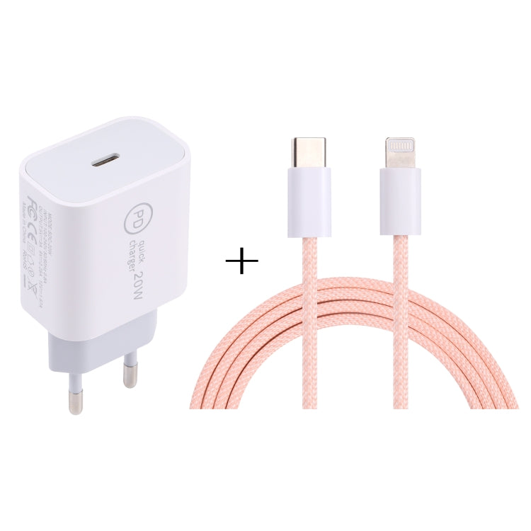 SDC-20W PD USB-C / Type-C トラベルチャージャー + 1m 20W USB-C / Type-C to 8ピンデータケーブルセット、EUプラグ、USプラグ