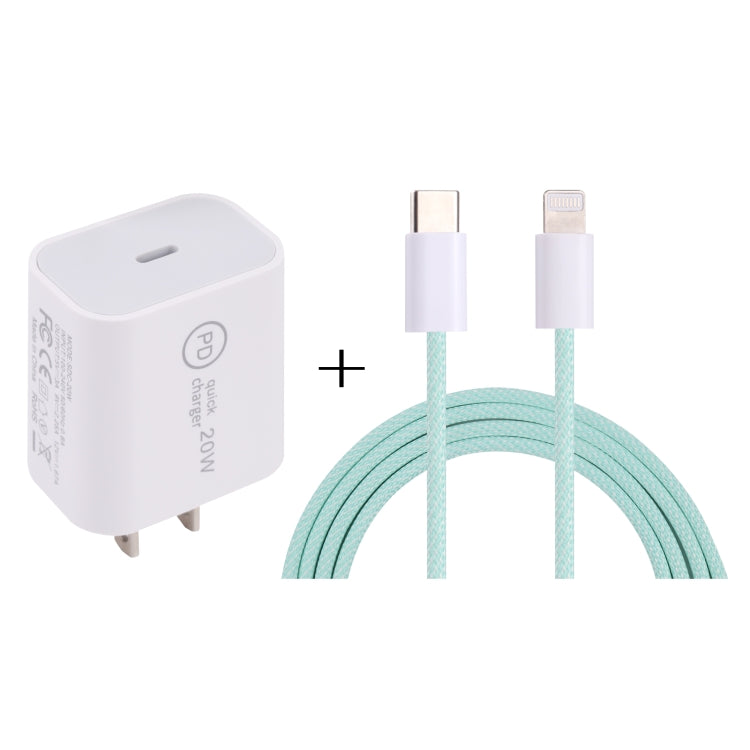 SDC-20W PD USB-C / Type-C トラベルチャージャー + 1m 20W USB-C / Type-C to 8ピンデータケーブルセット、EUプラグ、USプラグ