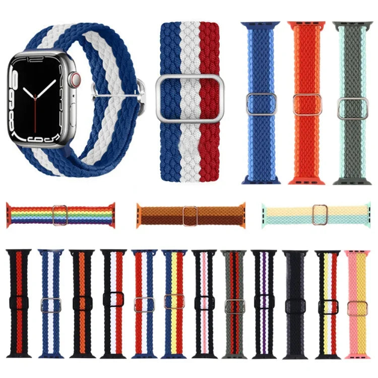 調節可能なストライプ織りナイロンストラップウォッチバンド、Apple Watchシリーズ用、7 41mm / 6&SE&5&4 40mm / 3&2&1 38mm、7 45mm / 6&SE&5&4 44mm / 3&2&1 42mm