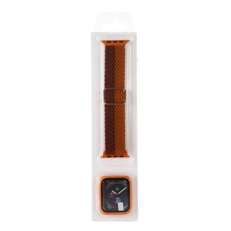 調節可能なストライプ織りナイロンウォッチバンド＋ウォッチケースセット、Apple Watchシリーズ用、7 41mm/6&SE&5&4 40mm/3&2&1 38mm、7 45mm/6&SE&5&4 44mm/3&2&1 42mm