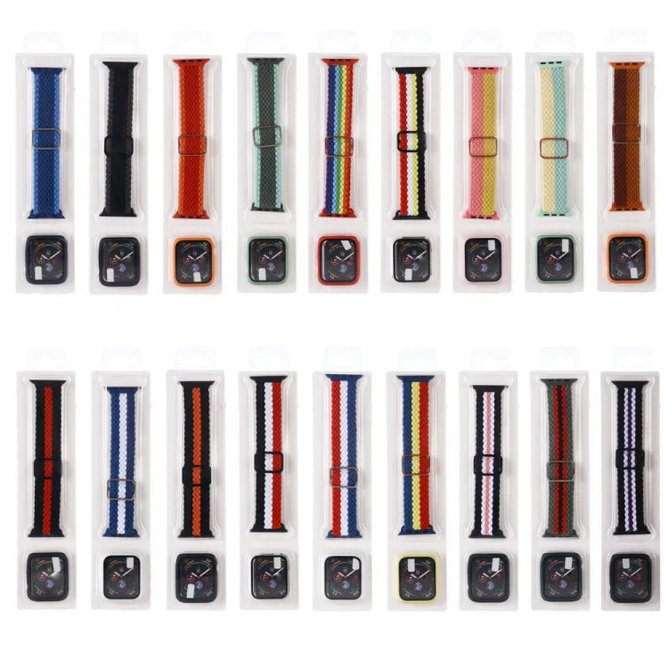 調節可能なストライプ織りナイロンウォッチバンド＋ウォッチケースセット、Apple Watchシリーズ用、7 41mm/6&SE&5&4 40mm/3&2&1 38mm、7 45mm/6&SE&5&4 44mm/3&2&1 42mm
