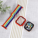 調節可能なストライプ織りナイロンウォッチバンド＋ウォッチケースセット、Apple Watchシリーズ用、7 41mm/6&SE&5&4 40mm/3&2&1 38mm、7 45mm/6&SE&5&4 44mm/3&2&1 42mm