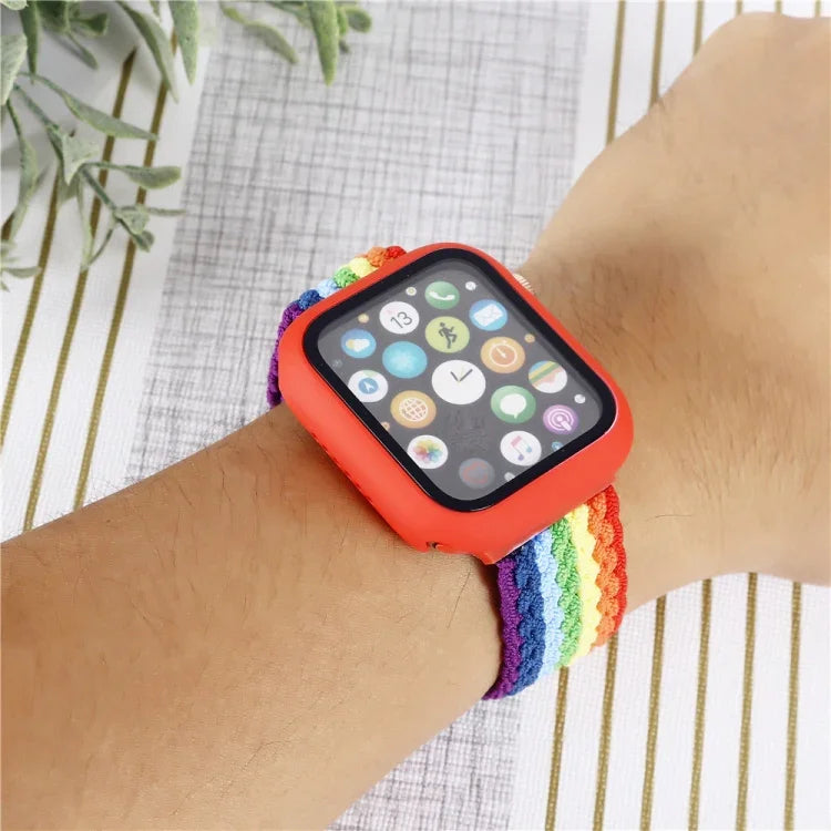 調節可能なストライプ織りナイロンウォッチバンド＋ウォッチケースセット、Apple Watchシリーズ用、7 41mm/6&SE&5&4 40mm/3&2&1 38mm、7 45mm/6&SE&5&4 44mm/3&2&1 42mm