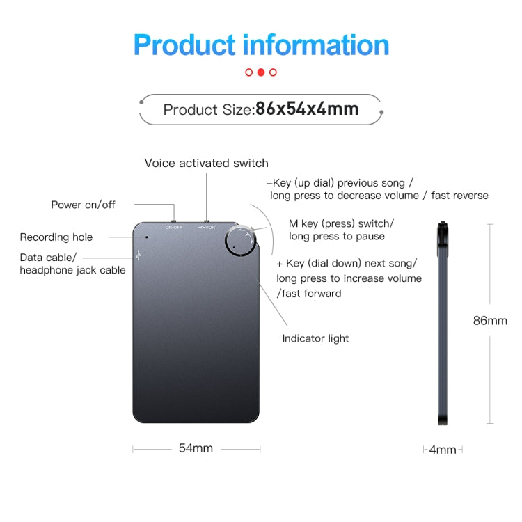 K2ポータブル超薄型カードボイスレコーダー、4GB、8GB、16GB、32GB