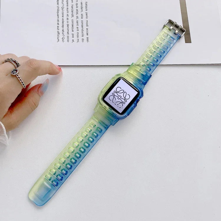 ジェリーグラデーション 透明 TPU ストラップ 時計バンド、Apple Watch シリーズ 7 41mm / 6&SE&5&4 40mm / 3&2&1 38mm、7 45mm / 6&SE&5&4 44mm / 3&2&1 42mm 用
