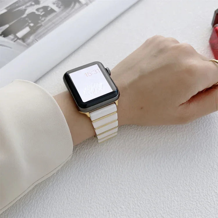 セラミック ワンビーズ スチール ストラップ 時計バンド、Apple Watch シリーズ 7 41mm / 6&SE&5&4 40mm / 3&2&1 38mm、7 45mm / 6&SE&5&4 44mm / 3&2&1 42mm 用