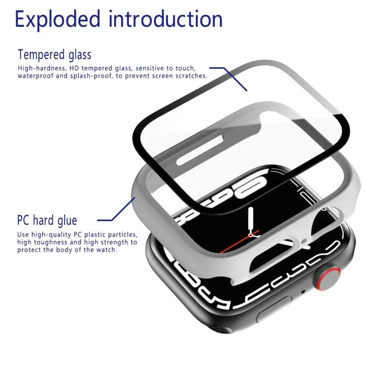 2-in-1 PCフレーム + 強化ガラス プロテクターケース、Apple Watch シリーズ 9 / 8 / 7 41mm 用、Apple Watch シリーズ 8 / 7 45mm 用