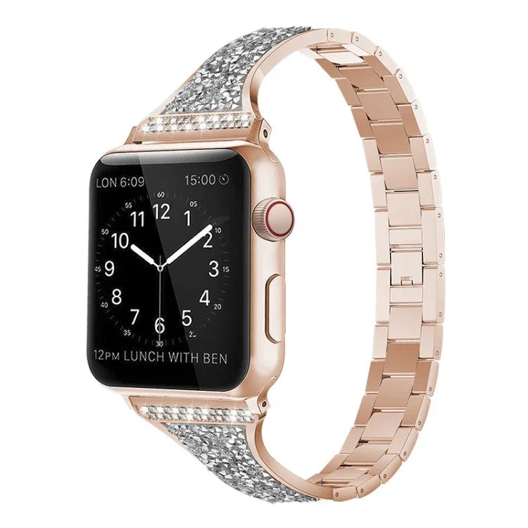 Apple Watchシリーズ用ダイヤモンド装飾レザーストラップバンド、7 41mm / 6&SE&5&4 40mm / 3&2&1 38mm、7 45mm / 6&SE&5&4 44mm / 3&2&1 42mm