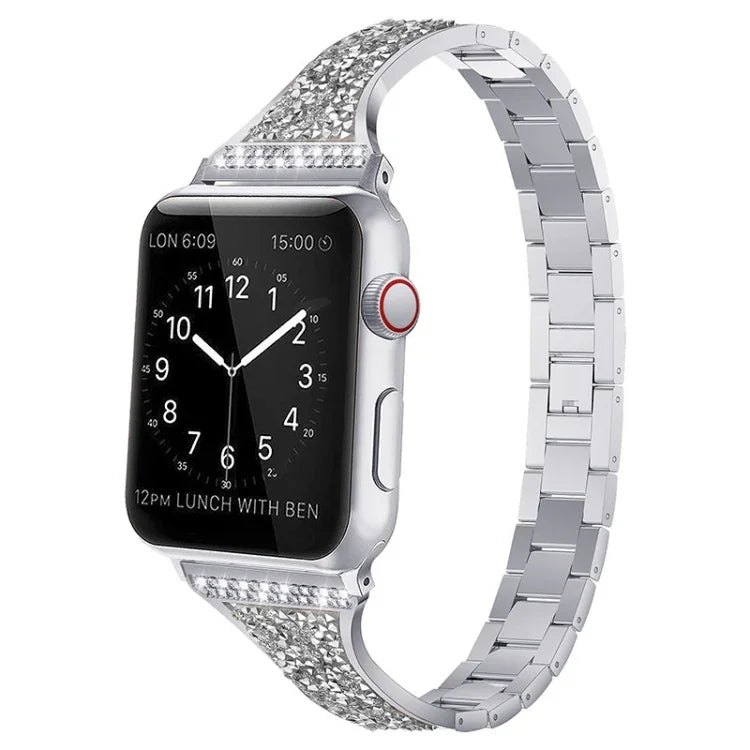 Apple Watchシリーズ用ダイヤモンド装飾レザーストラップバンド、7 41mm / 6&SE&5&4 40mm / 3&2&1 38mm、7 45mm / 6&SE&5&4 44mm / 3&2&1 42mm