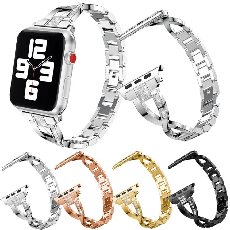 Apple Watchシリーズ用ダイヤモンド装飾ステンレススチールストラップバンド、7 41mm / 6&SE&5&4 40mm / 3&2&1 38mm、7 45mm / 6&SE&5&4 44mm / 3&2&1 42mm