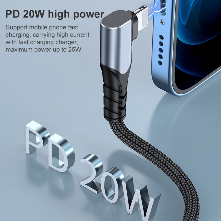 6A PD 20W USB-C / Type-C to 8ピン エルボー モバイルフォンデータケーブル、1m、2m