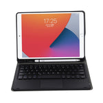 A07B-A ラムスキンテクスチャ スクエアキーキャップ Bluetoothキーボードレザーケース タッチコントロール付き iPad用 iPad 9.7 2018 & 2017 / Pro 9.7インチ / Air 2 / iPad Pro 10.5インチ / 10.2 2021 & 2020 & 2019 / Air 3対応