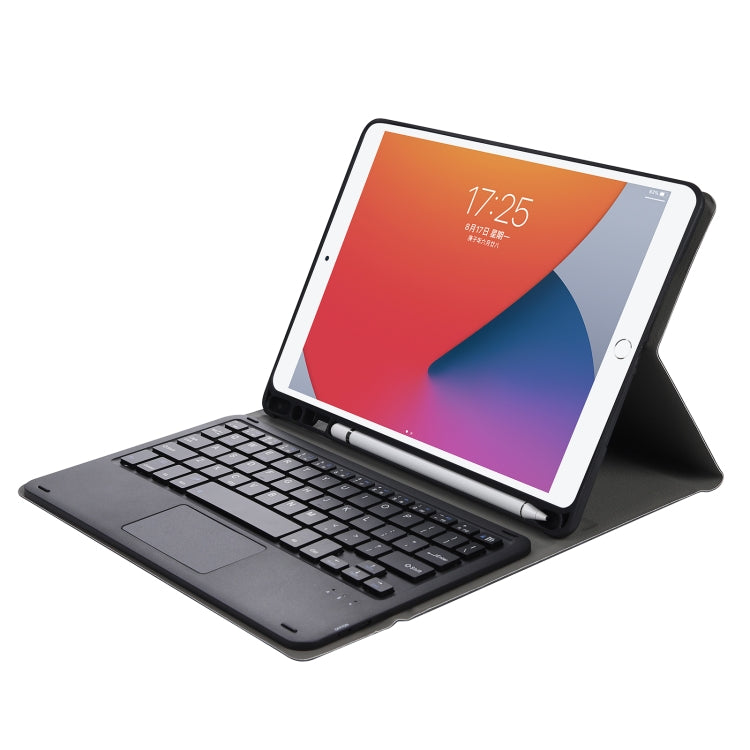 A07B-A ラムスキンテクスチャ スクエアキーキャップ Bluetoothキーボードレザーケース タッチコントロール付き iPad用 iPad 9.7 2018 & 2017 / Pro 9.7インチ / Air 2 / iPad Pro 10.5インチ / 10.2 2021 & 2020 & 2019 / Air 3対応