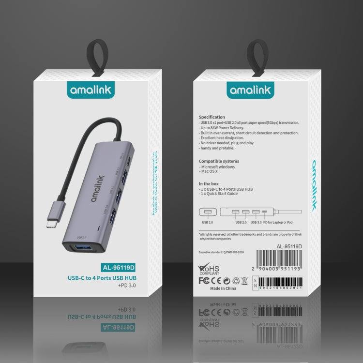 amalink 95119D Type-C / USB-C to 4ポートUSB + PD 3.0 多機能ハブドッキングステーション、95119D