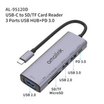 amalink 95120D Type-C / USB-C to SD/TF + 3ポートUSB + PD 3.0 多機能ハブドッキングステーション、95120D