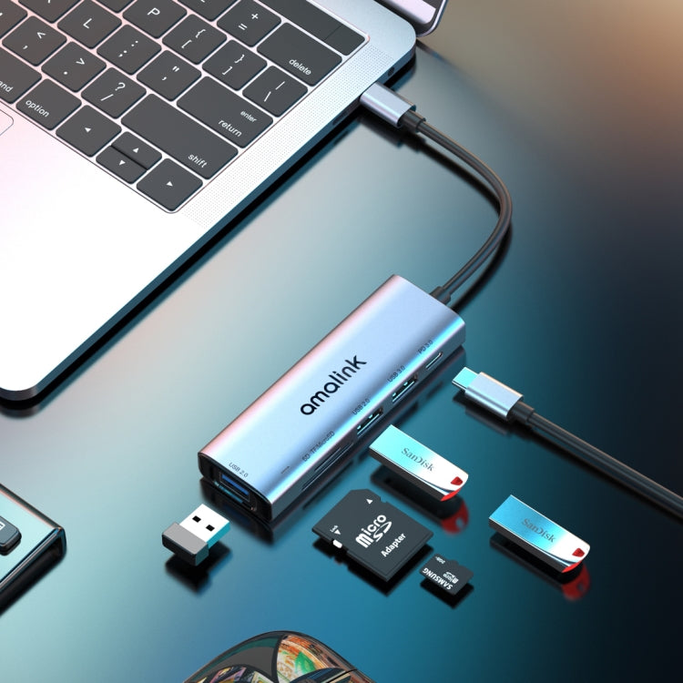 amalink 95120D Type-C / USB-C to SD/TF + 3ポートUSB + PD 3.0 多機能ハブドッキングステーション、95120D