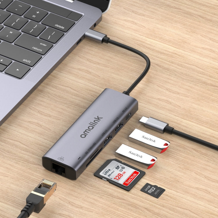 amalink 95122D Type-C / USB-C to RJ45 + 2ポートUSB + PD 3.0 多機能ハブ、95122D