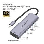 amalink 95123D Type-C / USB-C to HDMI + 3ポートUSB + PD 3.0 多機能ハブ、95123D