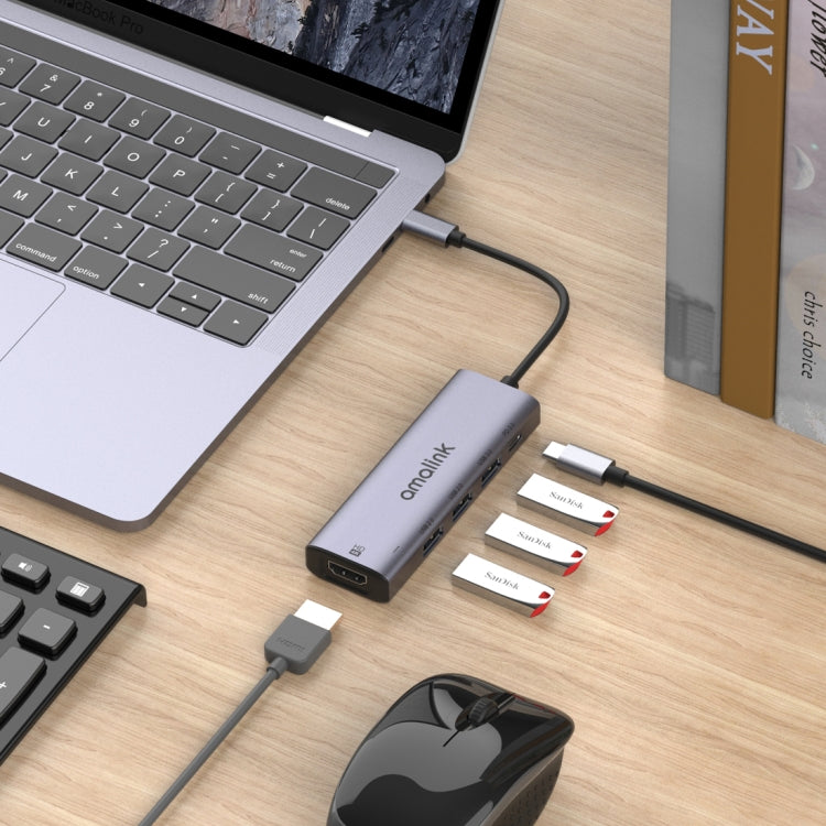 amalink 95123D Type-C / USB-C to HDMI + 3ポートUSB + PD 3.0 多機能ハブ、95123D