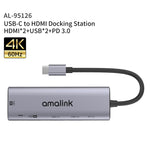 amalink 95126 Type-C / USB-C to デュアルHDMI + 2ポートUSB + PD 3.0 多機能ハブ、95126