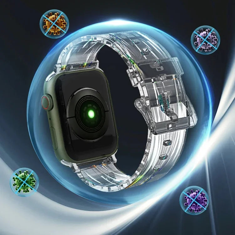 Apple Watchシリーズ用カラフル透明シリコンウォッチバンド、7 45mm / 6 & SE & 5 & 4 44mm / 3 & 2 & 1 42mm、7 41mm / 6 & SE & 5 & 4 40mm / 3 & 2 & 1 38mm