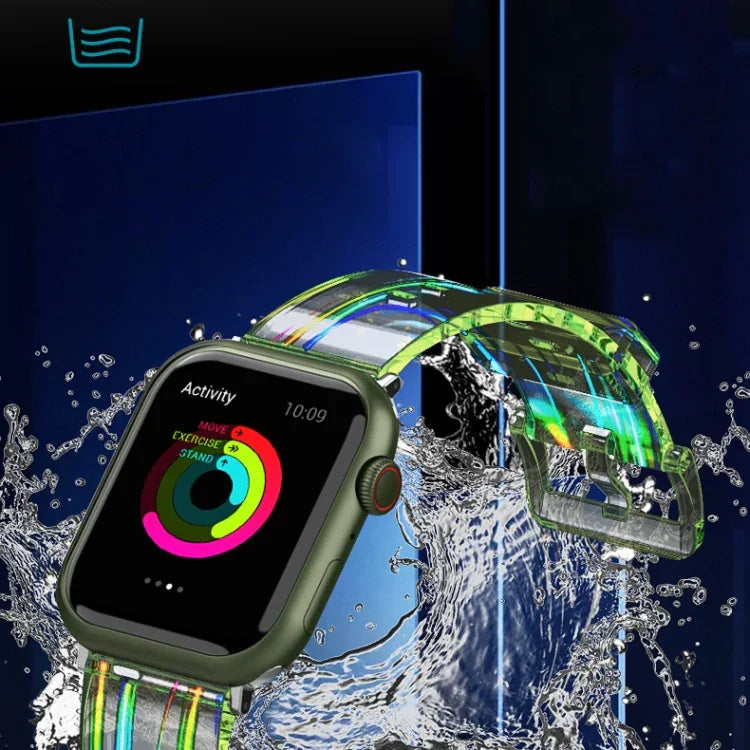Apple Watchシリーズ用カラフル透明シリコンウォッチバンド、7 45mm / 6 & SE & 5 & 4 44mm / 3 & 2 & 1 42mm、7 41mm / 6 & SE & 5 & 4 40mm / 3 & 2 & 1 38mm