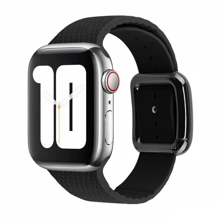 Apple Watchシリーズ用ブラックバックルシリコンウォッチバンド、7 45mm / 6&SE&5&4 44mm / 3&2&1 42mm