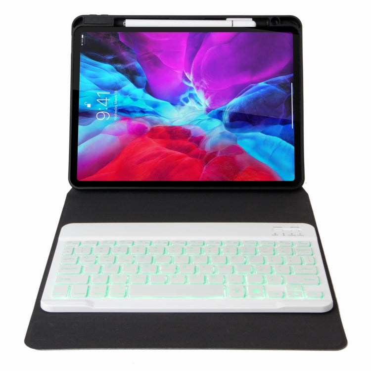 H-102S モノクロバックライト Bluetoothキーボードレザーケース 後部三つ折りホルダー付き、iPad 10.2 2020 & 2019 / Pro 10.5インチ用、iPad 9.7 2018 & 2017用、iPad Pro 11インチ 2021 & 2020 & 2018 / Air 2020 10.9用