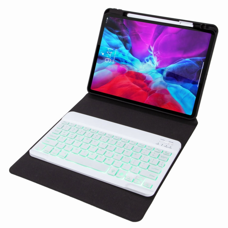 H-102S モノクロバックライト Bluetoothキーボードレザーケース 後部三つ折りホルダー付き、iPad 10.2 2020 & 2019 / Pro 10.5インチ用、iPad 9.7 2018 & 2017用、iPad Pro 11インチ 2021 & 2020 & 2018 / Air 2020 10.9用