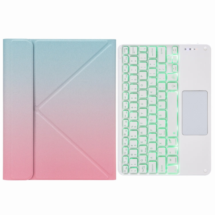 H-097CS タッチバックライト Bluetoothキーボードレザーケース 後部三つ折りホルダー付き、iPad 9.7 2018 & 2017用、iPad Pro 11インチ 2021 & 2020 & 2018 / Air 2020 10.9用