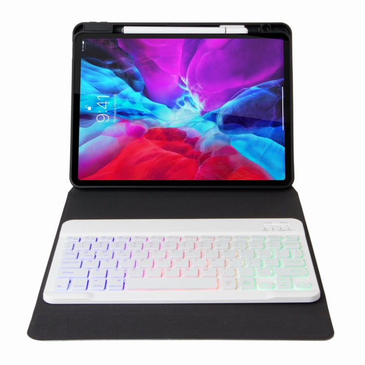 H-102S3 トライカラーバックライト Bluetoothキーボード レザーケース 後部三つ折りホルダー付き、iPad 10.2 2020 & 2019 / Pro 10.5インチ用、iPad 9.7 2018 & 2017用、iPad Pro 11インチ 2021 & 2020 & 2018 / Air 2020 10.9用
