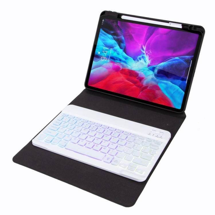 H-102S3 トライカラーバックライト Bluetoothキーボード レザーケース 後部三つ折りホルダー付き、iPad 10.2 2020 & 2019 / Pro 10.5インチ用、iPad 9.7 2018 & 2017用、iPad Pro 11インチ 2021 & 2020 & 2018 / Air 2020 10.9用