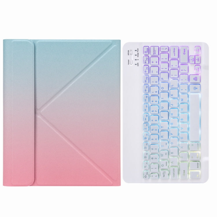 H-102S3 トライカラーバックライト Bluetoothキーボード レザーケース 後部三つ折りホルダー付き、iPad 10.2 2020 & 2019 / Pro 10.5インチ用、iPad 9.7 2018 & 2017用、iPad Pro 11インチ 2021 & 2020 & 2018 / Air 2020 10.9用