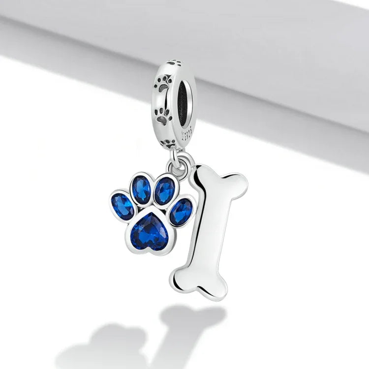 S925スターリングシルバー 犬の足跡と骨ペンダント DIYブレスレット ネックレスアクセサリー、犬の足跡と骨
