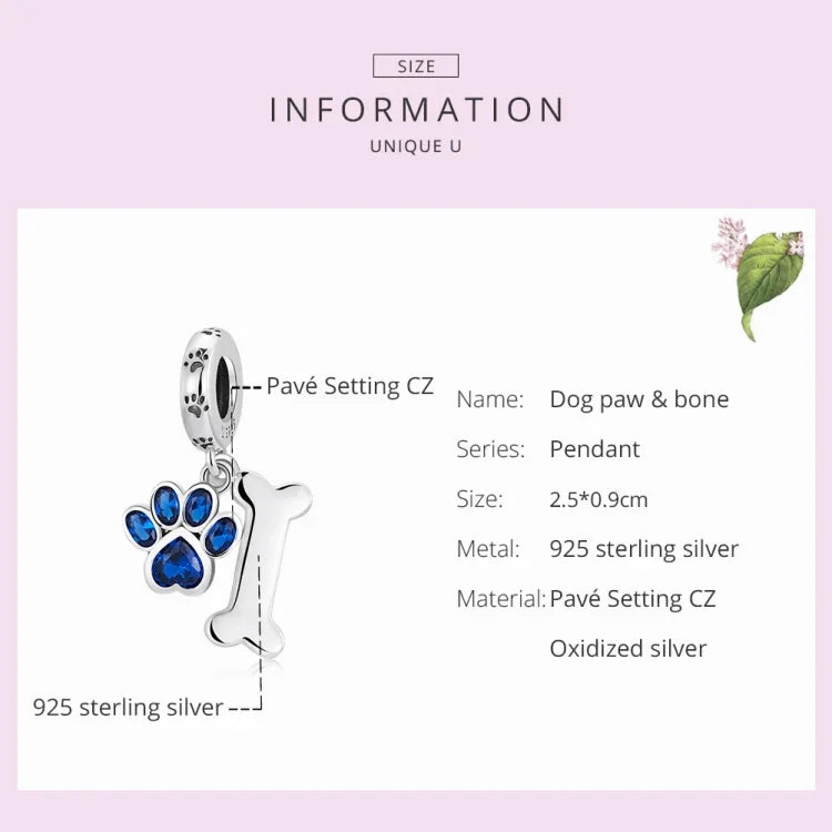 S925スターリングシルバー 犬の足跡と骨ペンダント DIYブレスレット ネックレスアクセサリー、犬の足跡と骨