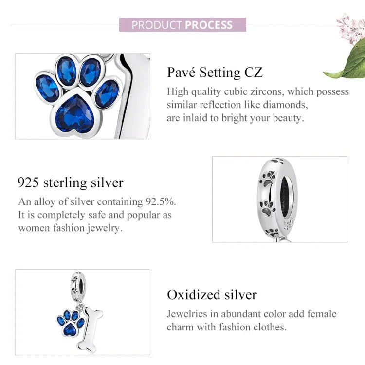 S925スターリングシルバー 犬の足跡と骨ペンダント DIYブレスレット ネックレスアクセサリー、犬の足跡と骨