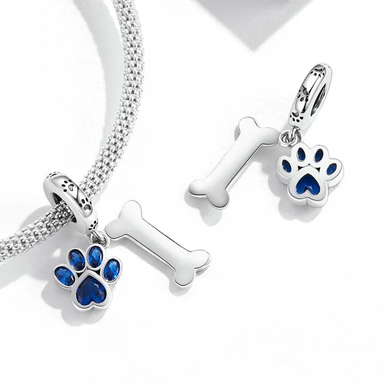 S925スターリングシルバー 犬の足跡と骨ペンダント DIYブレスレット ネックレスアクセサリー、犬の足跡と骨