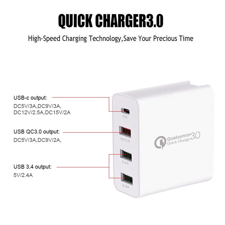 A3 PD 18W USB-C / Type-C + QC3.0 USB + デュアルUSBインターフェース トラベルチャージャー、USプラグ、EUプラグ、UKプラグ