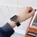 D字型スチール＋本革ストラップ、Apple Watchシリーズ用、7 41mm / 6&SE&5&4 40mm / 3&2&1 38mm、7 45mm / 6&SE&5&4 44mm / 3&2&1 42mm